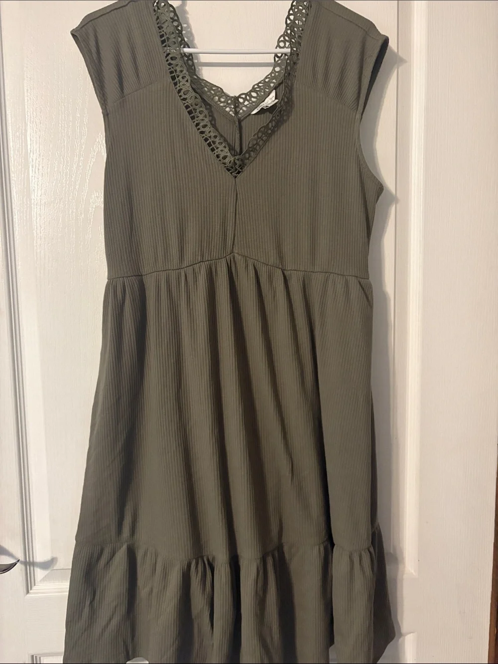 Cato Olive Green Sleeveless Lace-Trim Casual Dress